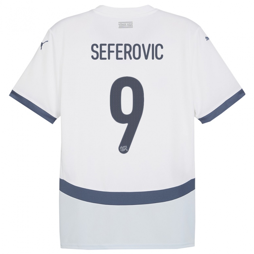 Bambino Maglia Svizzera Haris Seferovic #9 Bianco Kit Gara Away 24-26 Maglietta