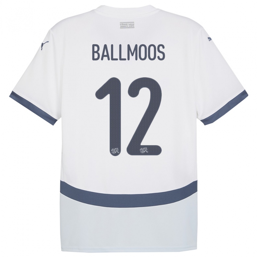 Bambino Maglia Svizzera David Von Ballmoos #12 Bianco Kit Gara Away 24-26 Maglietta