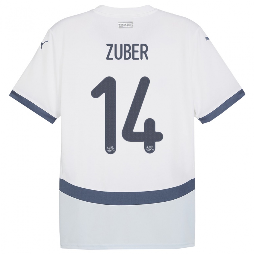 Bambino Maglia Svizzera Steven Zuber #14 Bianco Kit Gara Away 24-26 Maglietta