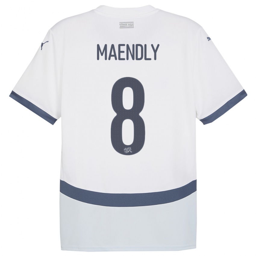 Bambino Maglia Svizzera Sandy Maendly #8 Bianco Kit Gara Away 24-26 Maglietta