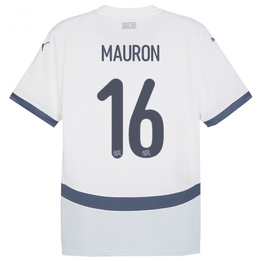 Bambino Maglia Svizzera Sandrine Mauron #16 Bianco Kit Gara Away 24-26 Maglietta