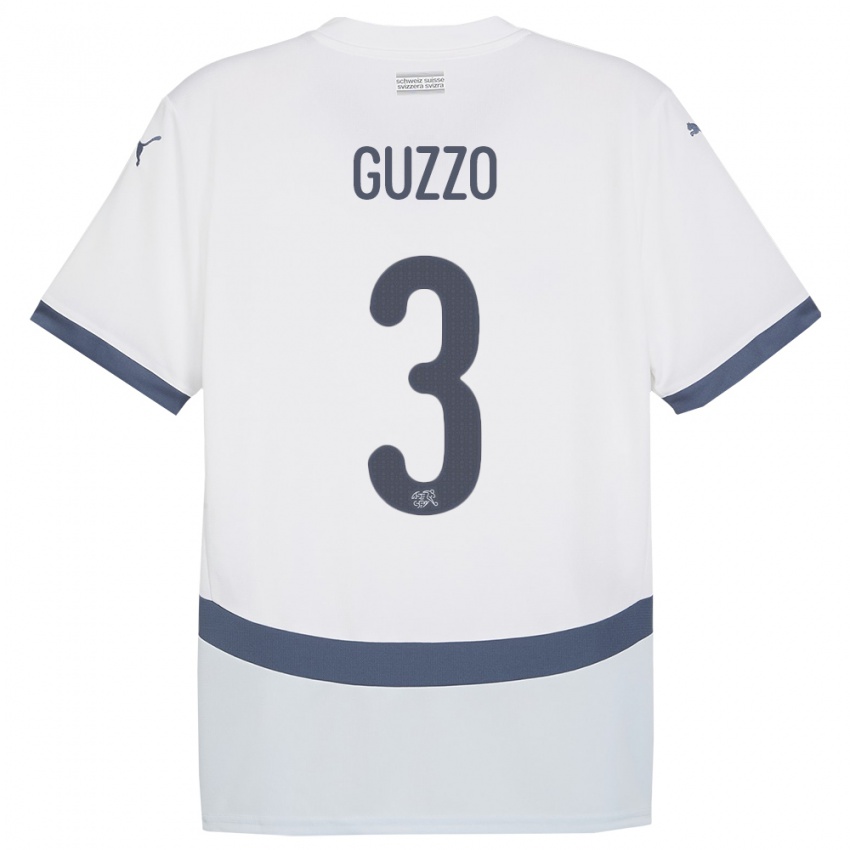 Bambino Maglia Svizzera Ramon Guzzo #3 Bianco Kit Gara Away 24-26 Maglietta