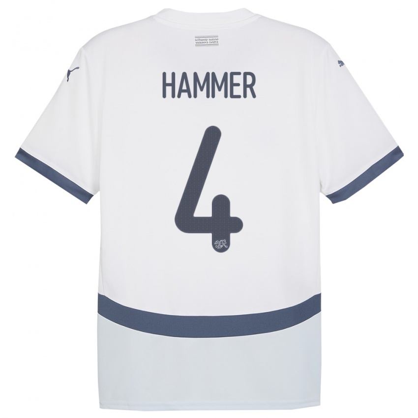 Bambino Maglia Svizzera Pascal Hammer #4 Bianco Kit Gara Away 24-26 Maglietta