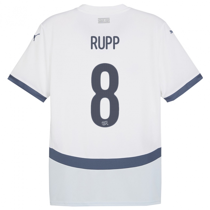 Bambino Maglia Svizzera Noah Rupp #8 Bianco Kit Gara Away 24-26 Maglietta