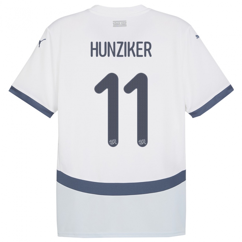 Bambino Maglia Svizzera Andrin Hunziker #11 Bianco Kit Gara Away 24-26 Maglietta