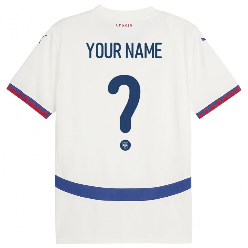 Bambino Maglia Serbia Il Tuo Nome #0 Bianco Kit Gara Away 24-26 Maglietta