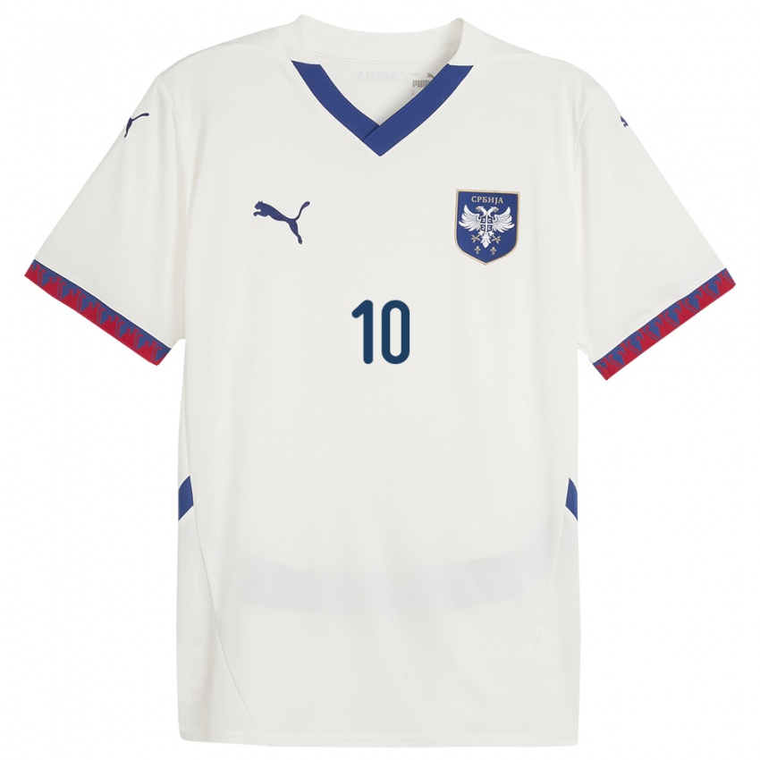 Bambino Maglia Serbia Dusan Tadic #10 Bianco Kit Gara Away 24-26 Maglietta