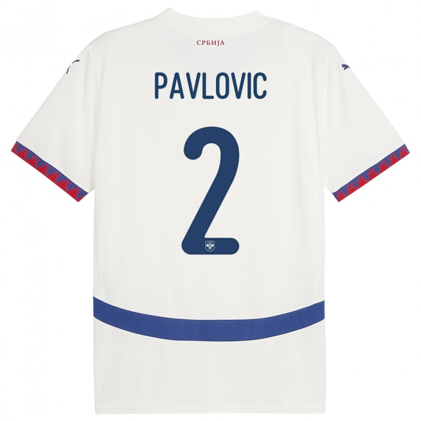 Bambino Maglia Serbia Strahinja Pavlovic #2 Bianco Kit Gara Away 24-26 Maglietta