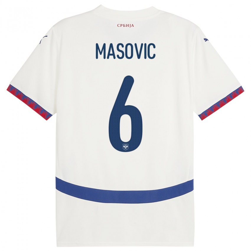 Bambino Maglia Serbia Erhan Masovic #6 Bianco Kit Gara Away 24-26 Maglietta