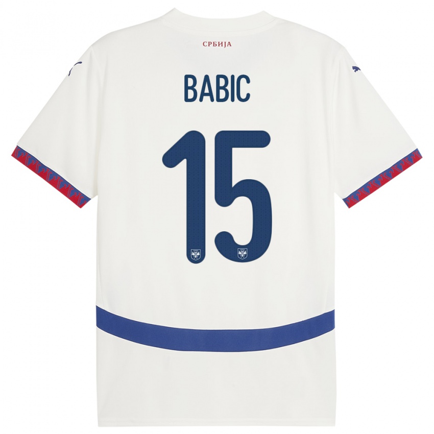 Bambino Maglia Serbia Srdjan Babic #15 Bianco Kit Gara Away 24-26 Maglietta