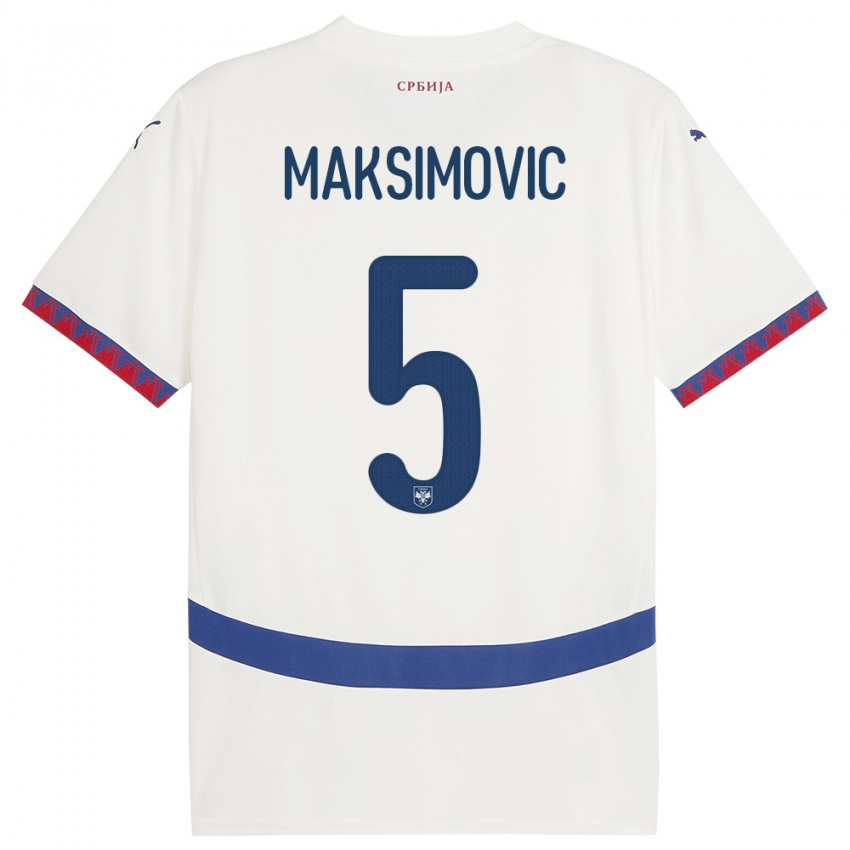 Bambino Maglia Serbia Nemanja Maksimovic #5 Bianco Kit Gara Away 24-26 Maglietta