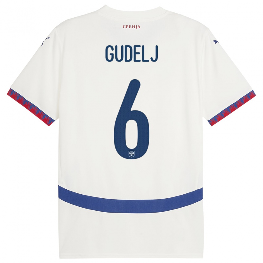 Bambino Maglia Serbia Nemanja Gudelj #6 Bianco Kit Gara Away 24-26 Maglietta