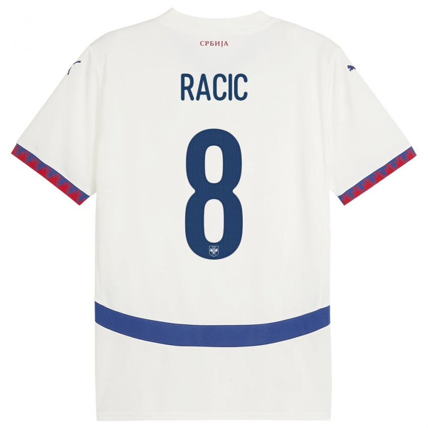 Bambino Maglia Serbia Uros Racic #8 Bianco Kit Gara Away 24-26 Maglietta