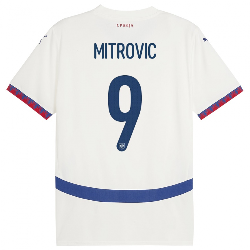 Bambino Maglia Serbia Aleksandar Mitrovic #9 Bianco Kit Gara Away 24-26 Maglietta