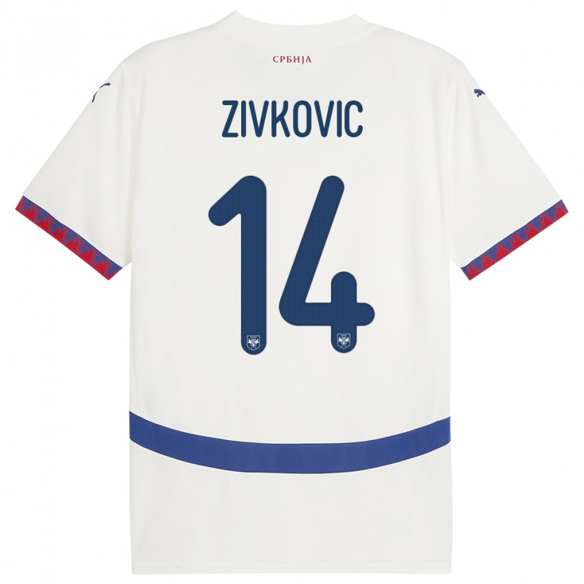 Bambino Maglia Serbia Andrija Zivkovic #14 Bianco Kit Gara Away 24-26 Maglietta