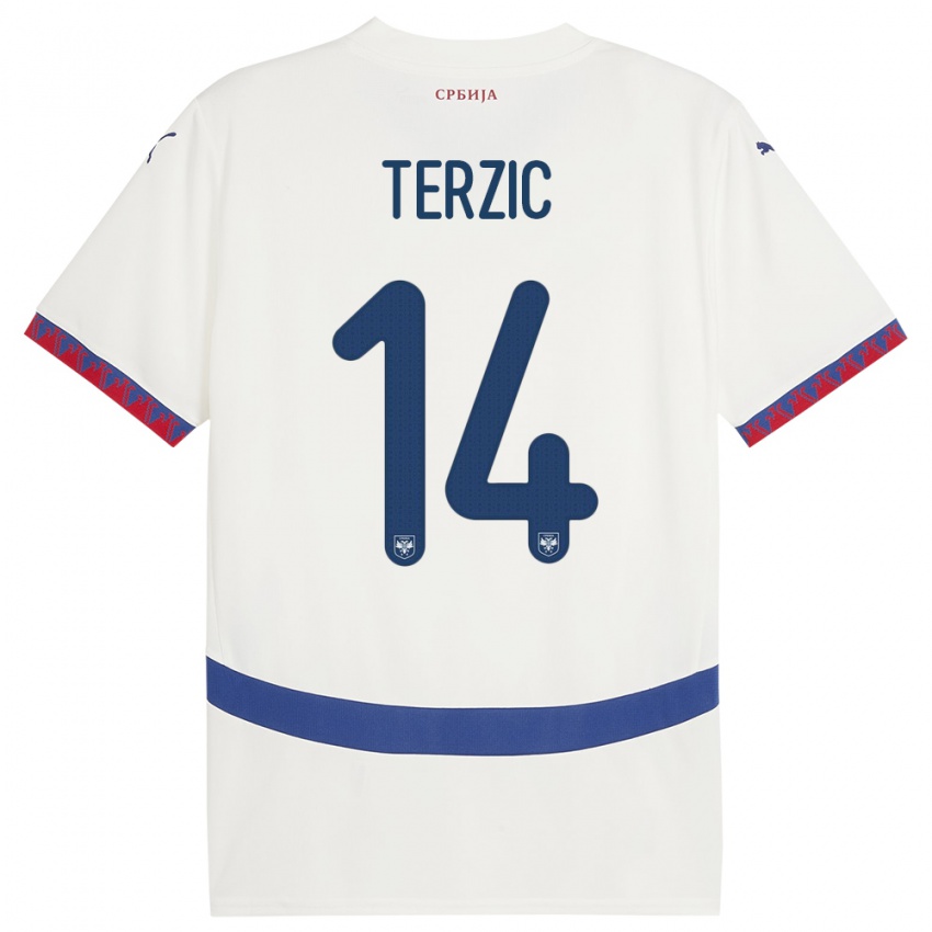 Bambino Maglia Serbia Aleksa Terzic #14 Bianco Kit Gara Away 24-26 Maglietta