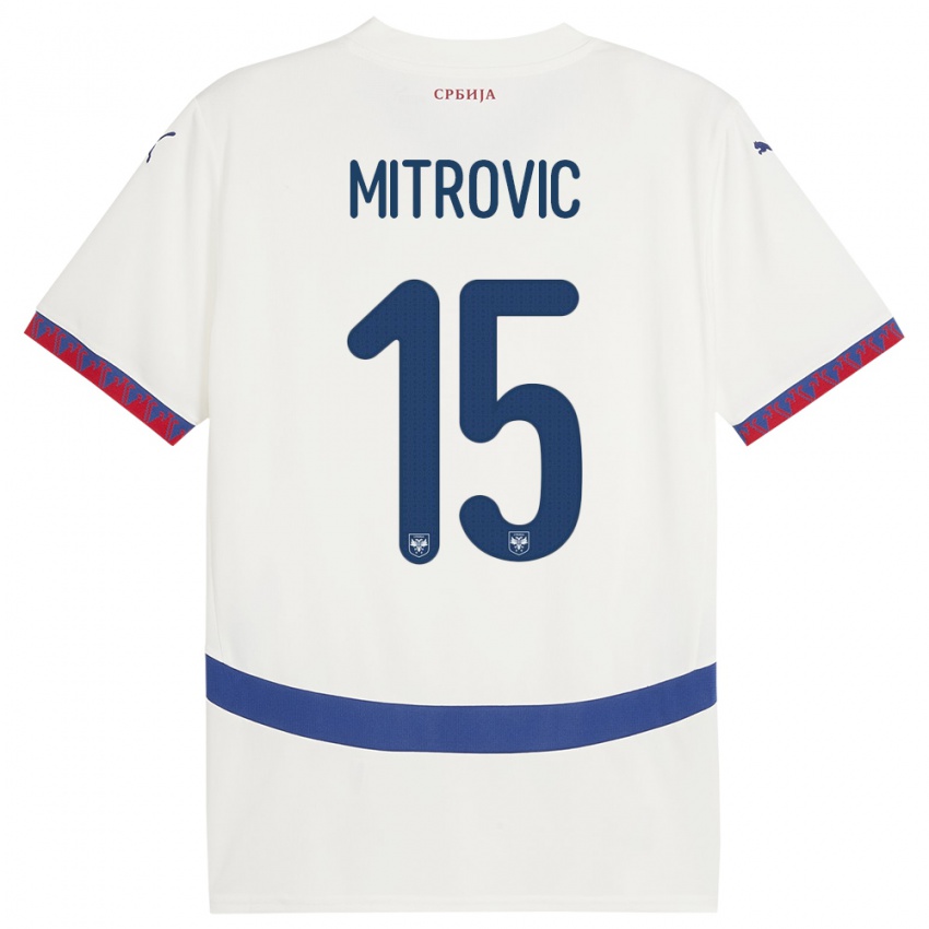 Bambino Maglia Serbia Stefan Mitrovic #15 Bianco Kit Gara Away 24-26 Maglietta