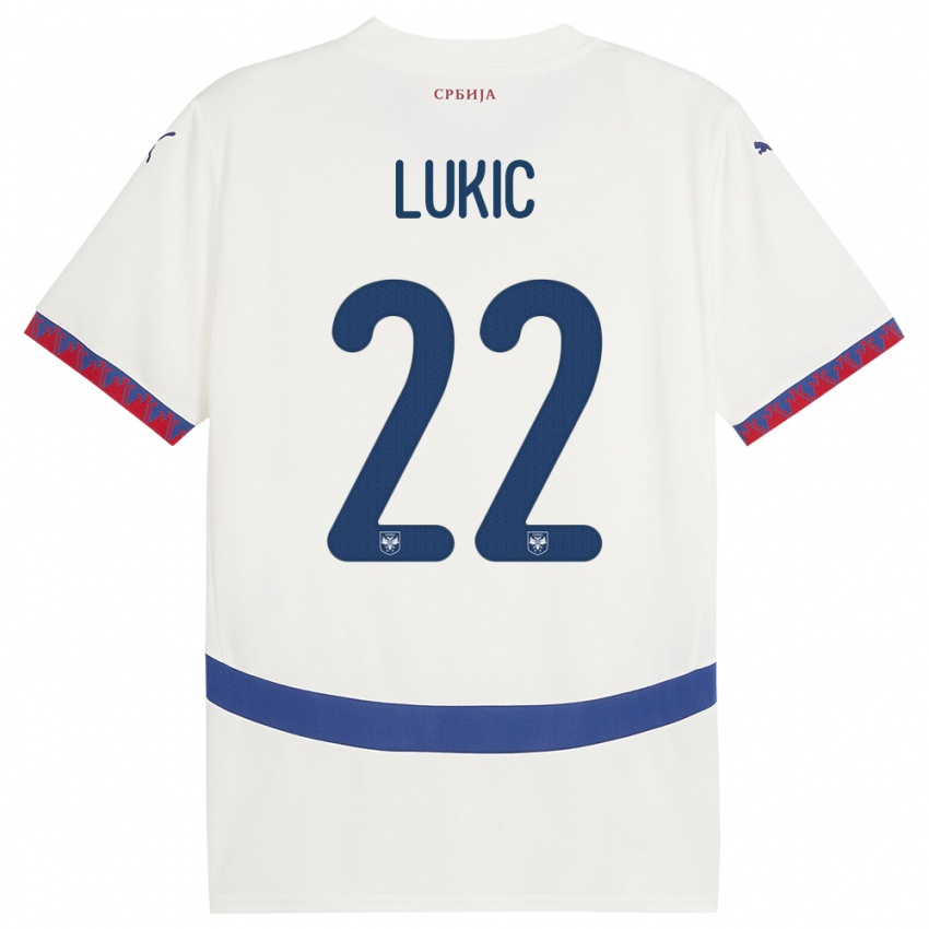 Bambino Maglia Serbia Sasa Lukic #22 Bianco Kit Gara Away 24-26 Maglietta