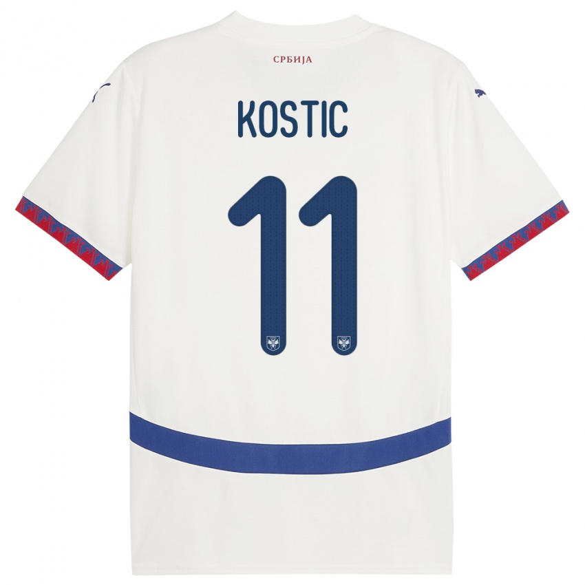 Bambino Maglia Serbia Filip Kostic #11 Bianco Kit Gara Away 24-26 Maglietta