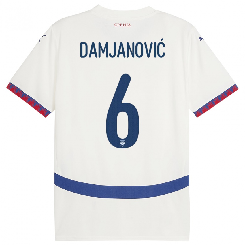 Bambino Maglia Serbia Nevena Damjanovic #6 Bianco Kit Gara Away 24-26 Maglietta