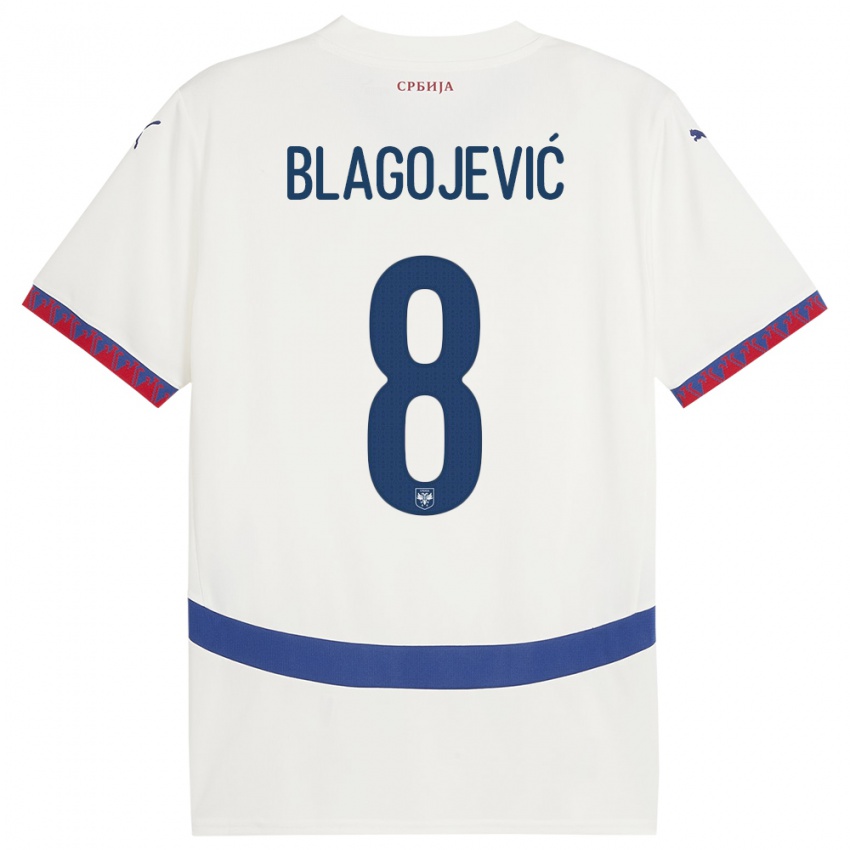 Bambino Maglia Serbia Dina Blagojevic #8 Bianco Kit Gara Away 24-26 Maglietta