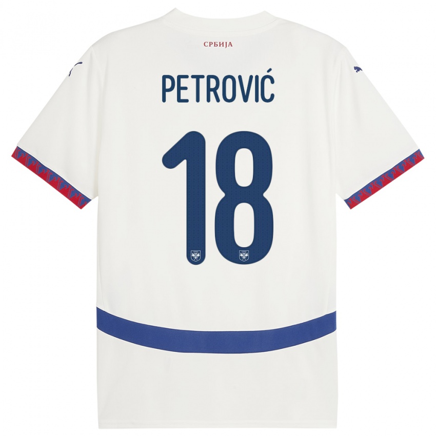 Bambino Maglia Serbia Emilija Petrovic #18 Bianco Kit Gara Away 24-26 Maglietta