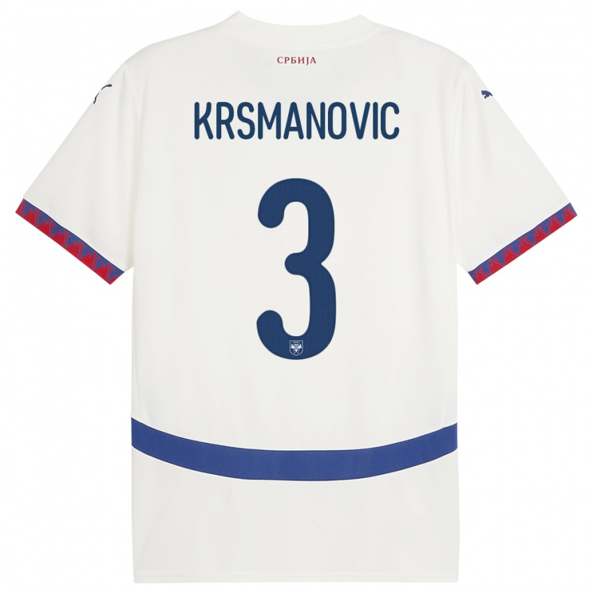 Bambino Maglia Serbia Nemanja Krsmanovic #3 Bianco Kit Gara Away 24-26 Maglietta