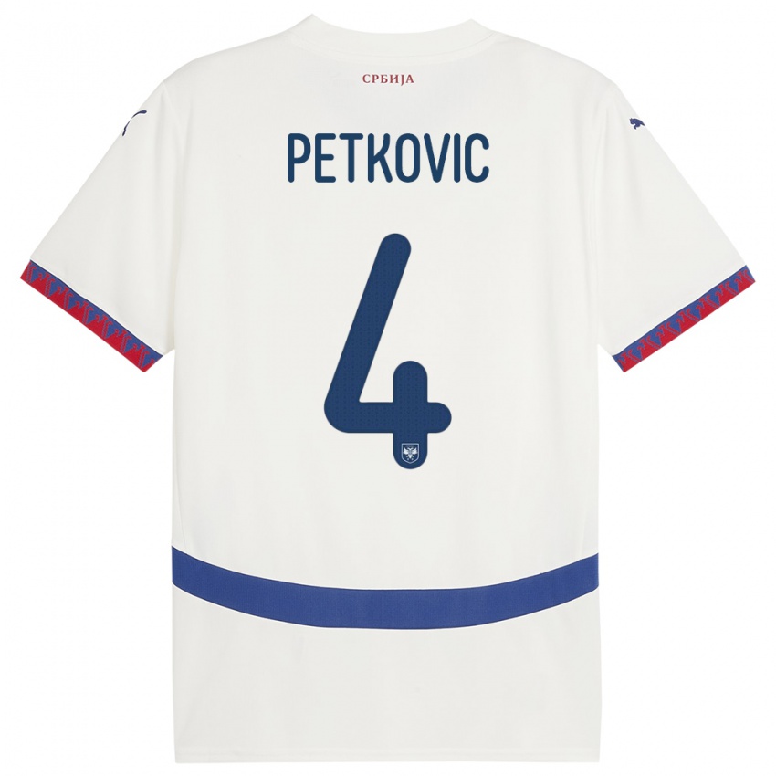 Bambino Maglia Serbia Nikola Petkovic #4 Bianco Kit Gara Away 24-26 Maglietta