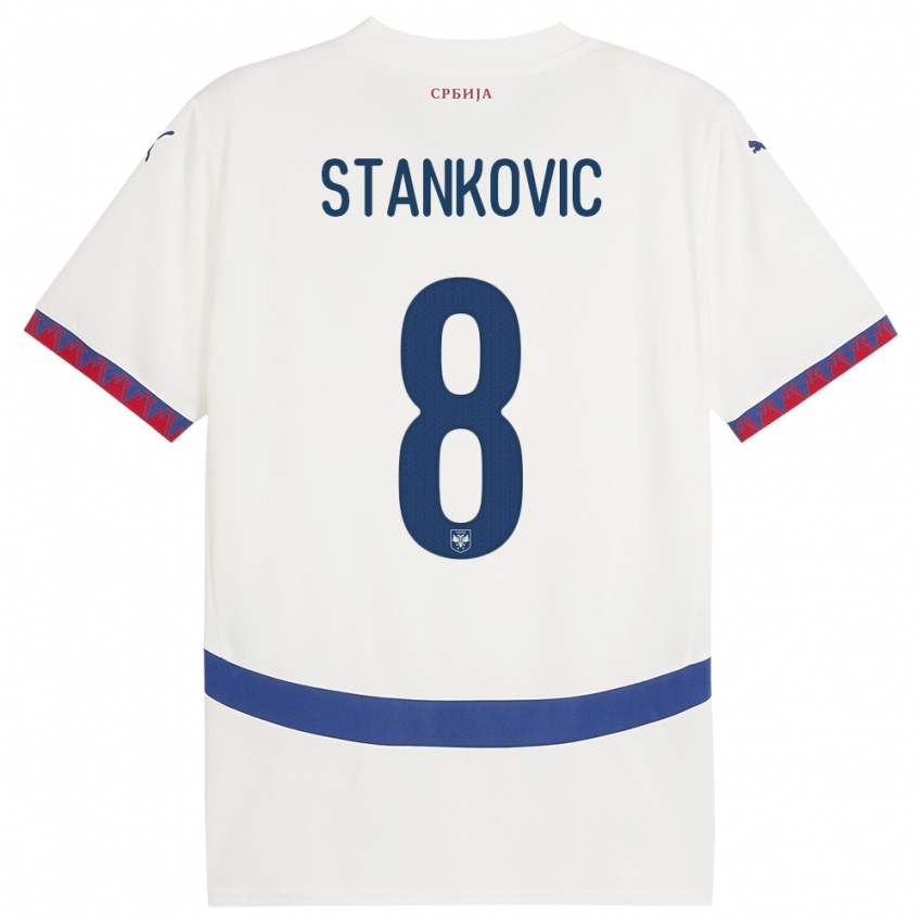 Bambino Maglia Serbia Nikola Stankovic #8 Bianco Kit Gara Away 24-26 Maglietta