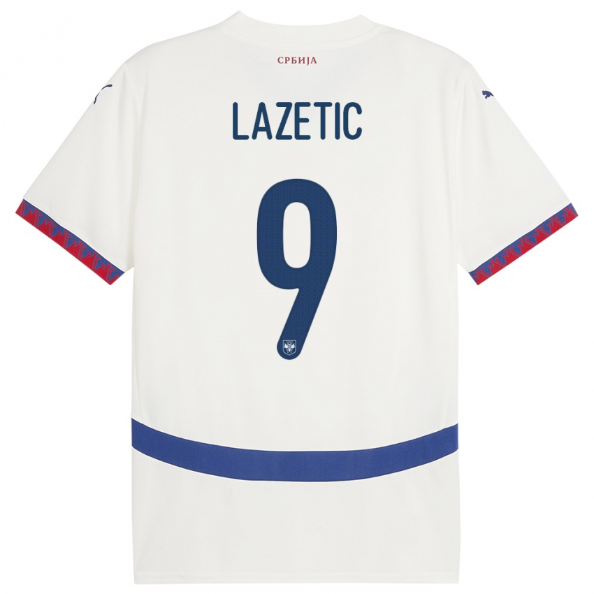 Bambino Maglia Serbia Marko Lazetic #9 Bianco Kit Gara Away 24-26 Maglietta