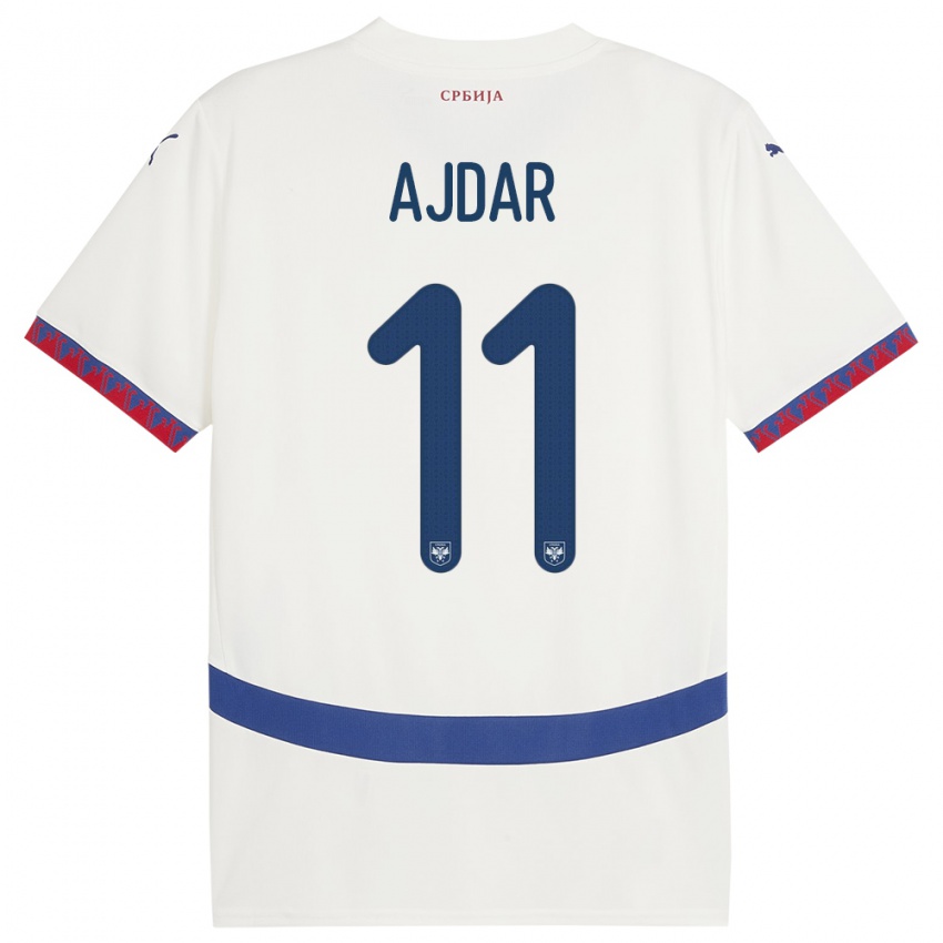 Bambino Maglia Serbia Ognjen Ajdar #11 Bianco Kit Gara Away 24-26 Maglietta