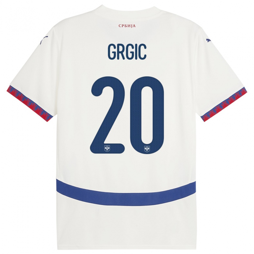 Bambino Maglia Serbia Dario Grgic #20 Bianco Kit Gara Away 24-26 Maglietta