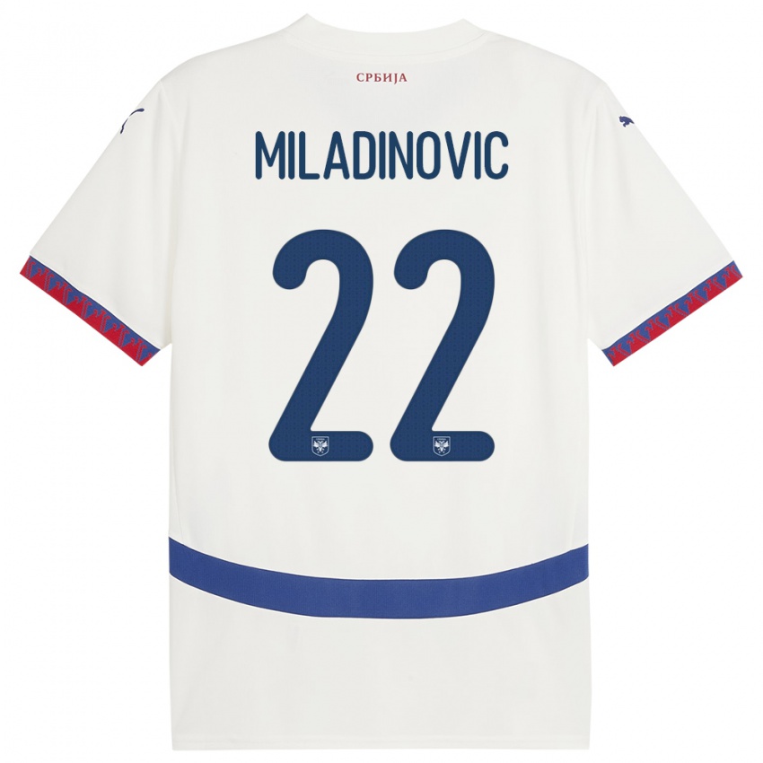 Bambino Maglia Serbia Igor Miladinovic #22 Bianco Kit Gara Away 24-26 Maglietta