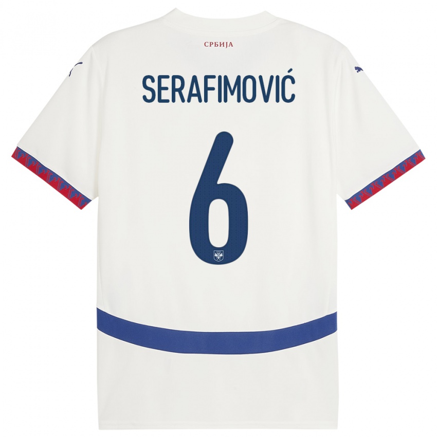 Bambino Maglia Serbia Vojin Serafimovic #6 Bianco Kit Gara Away 24-26 Maglietta