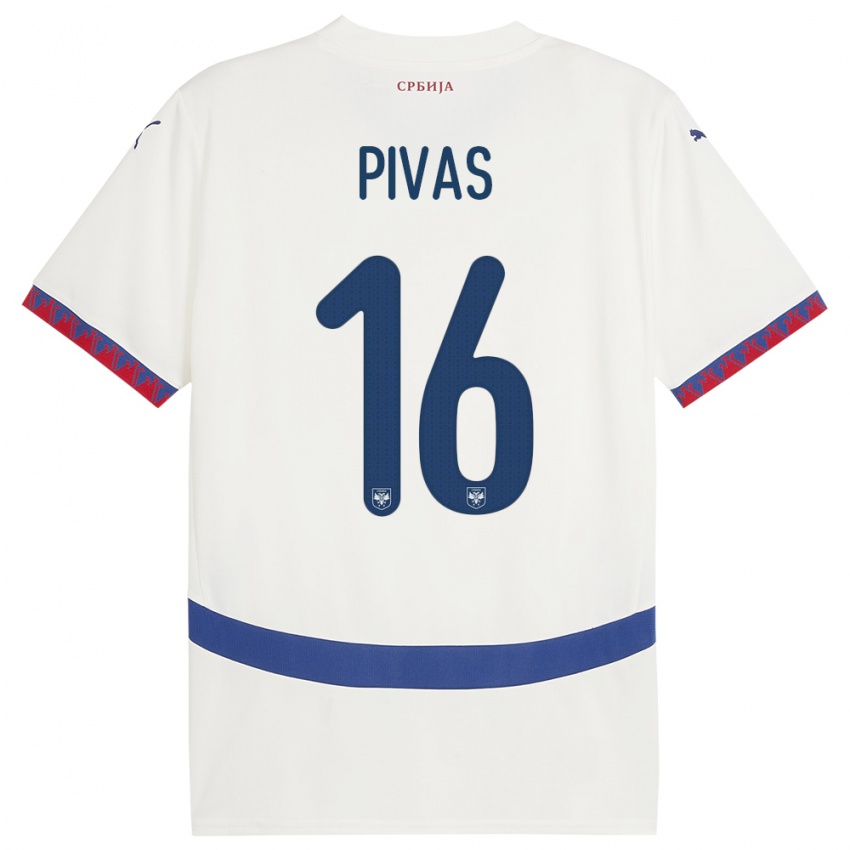 Bambino Maglia Serbia Miodrag Pivas #16 Bianco Kit Gara Away 24-26 Maglietta