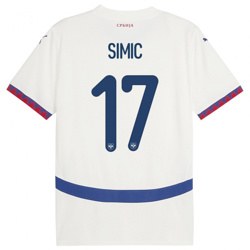 Bambino Maglia Serbia Jan Carlo Simic #17 Bianco Kit Gara Away 24-26 Maglietta
