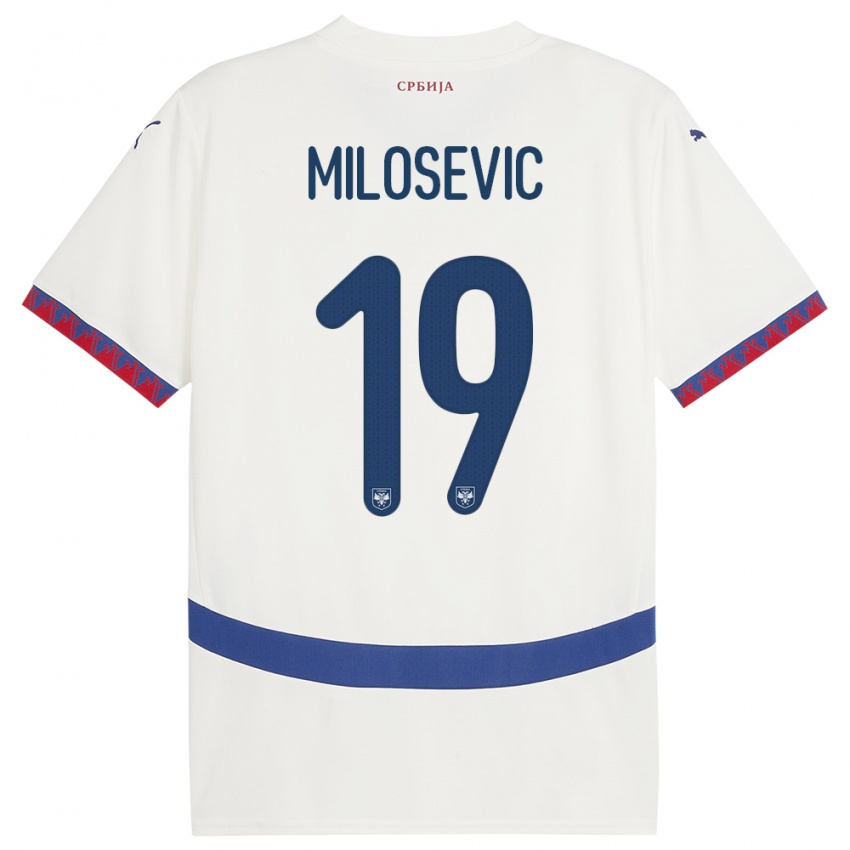 Bambino Maglia Serbia Jovan Milosevic #19 Bianco Kit Gara Away 24-26 Maglietta