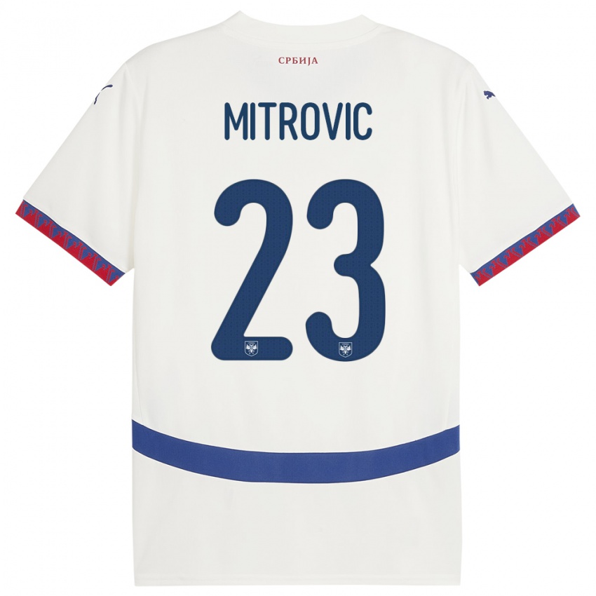 Bambino Maglia Serbia Vuk Mitrovic #23 Bianco Kit Gara Away 24-26 Maglietta