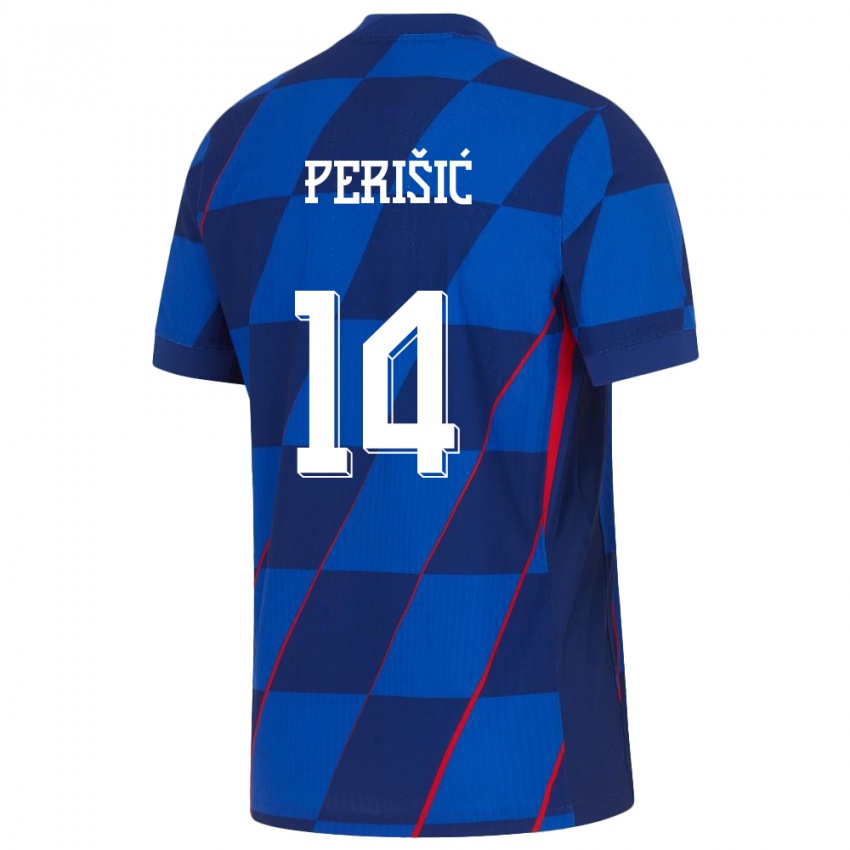 Bambino Maglia Croazia Ivan Perisic #14 Blu Kit Gara Away 24-26 Maglietta