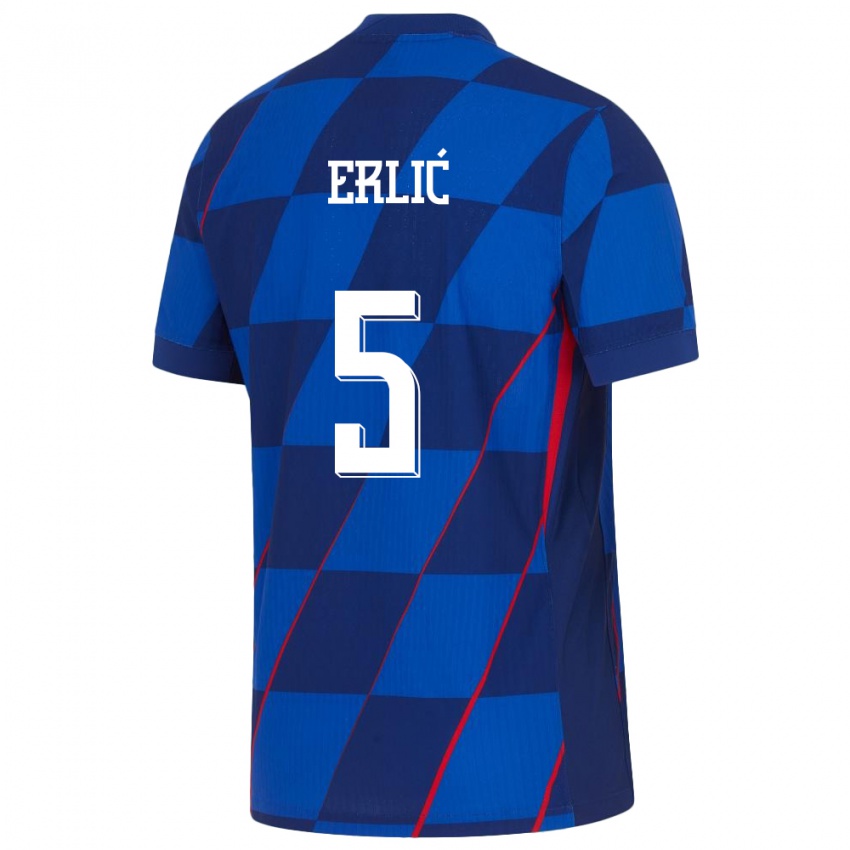 Bambino Maglia Croazia Martin Erlic #5 Blu Kit Gara Away 24-26 Maglietta