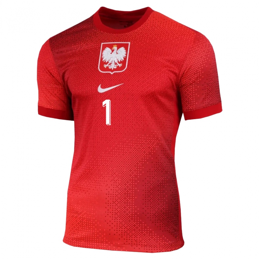 Bambino Maglia Polonia Radoslaw Majecki #1 Rosso Kit Gara Away 24-26 Maglietta