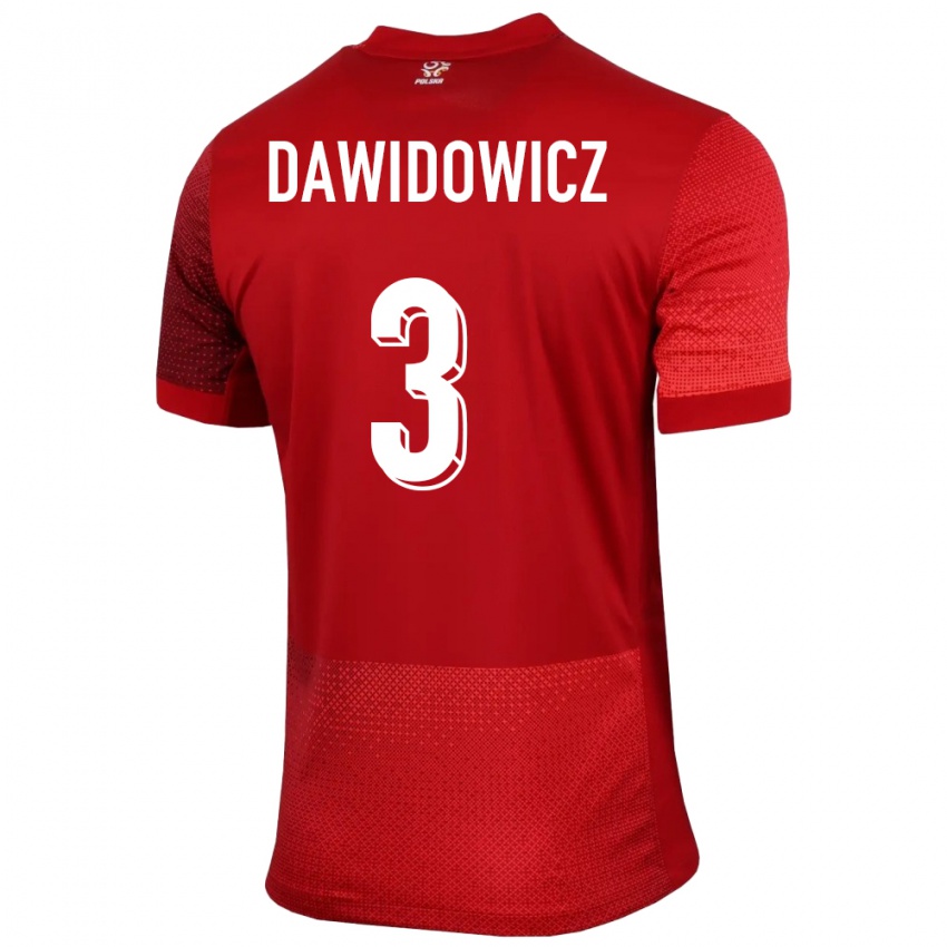 Bambino Maglia Polonia Pawel Dawidowicz #3 Rosso Kit Gara Away 24-26 Maglietta