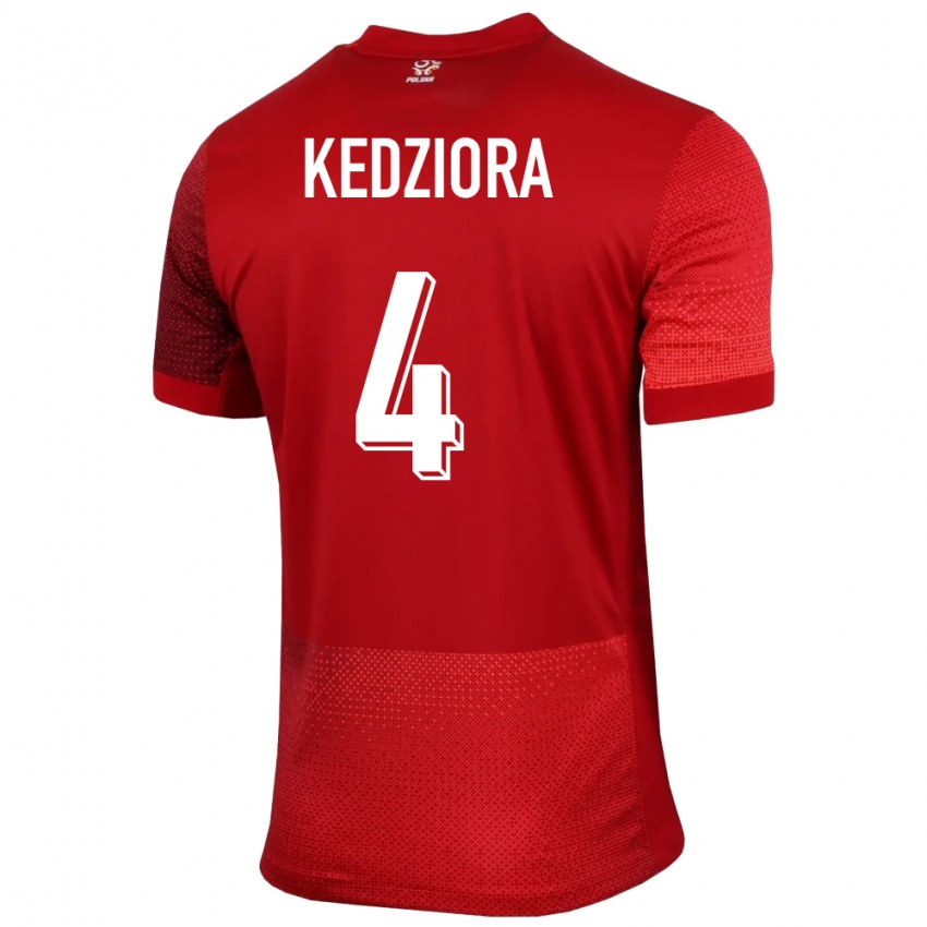 Bambino Maglia Polonia Tomasz Kedziora #4 Rosso Kit Gara Away 24-26 Maglietta