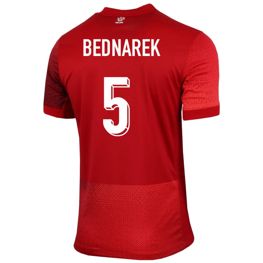 Bambino Maglia Polonia Jan Bednarek #5 Rosso Kit Gara Away 24-26 Maglietta