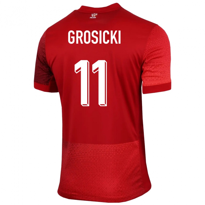 Bambino Maglia Polonia Kamil Grosicki #11 Rosso Kit Gara Away 24-26 Maglietta