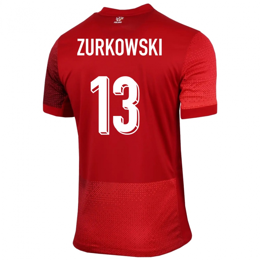 Bambino Maglia Polonia Szymon Zurkowski #13 Rosso Kit Gara Away 24-26 Maglietta