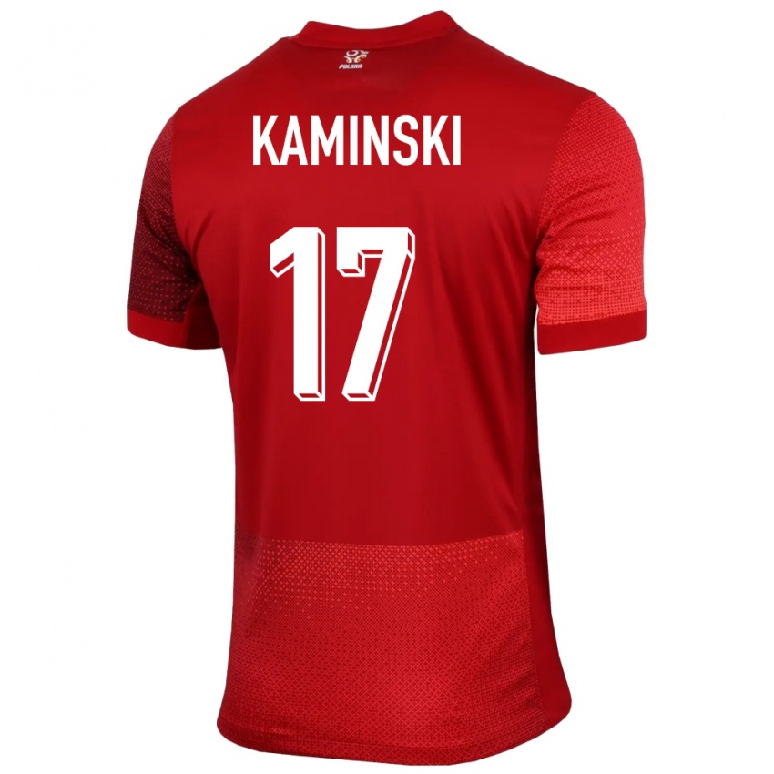 Bambino Maglia Polonia Jakub Kaminski #17 Rosso Kit Gara Away 24-26 Maglietta