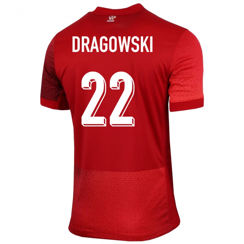 Bambino Maglia Polonia Bartlomiej Dragowski #22 Rosso Kit Gara Away 24-26 Maglietta