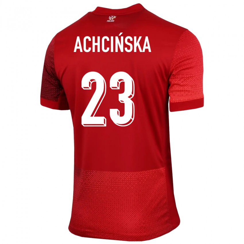 Bambino Maglia Polonia Adriana Achcinska #23 Rosso Kit Gara Away 24-26 Maglietta