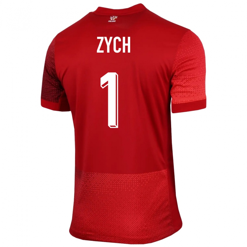 Bambino Maglia Polonia Oliwier Zych #1 Rosso Kit Gara Away 24-26 Maglietta